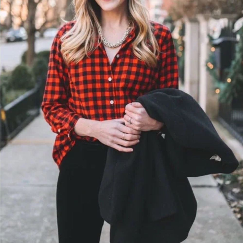 J. Crew Red and Black Plaid Button Down Flannel Shirt